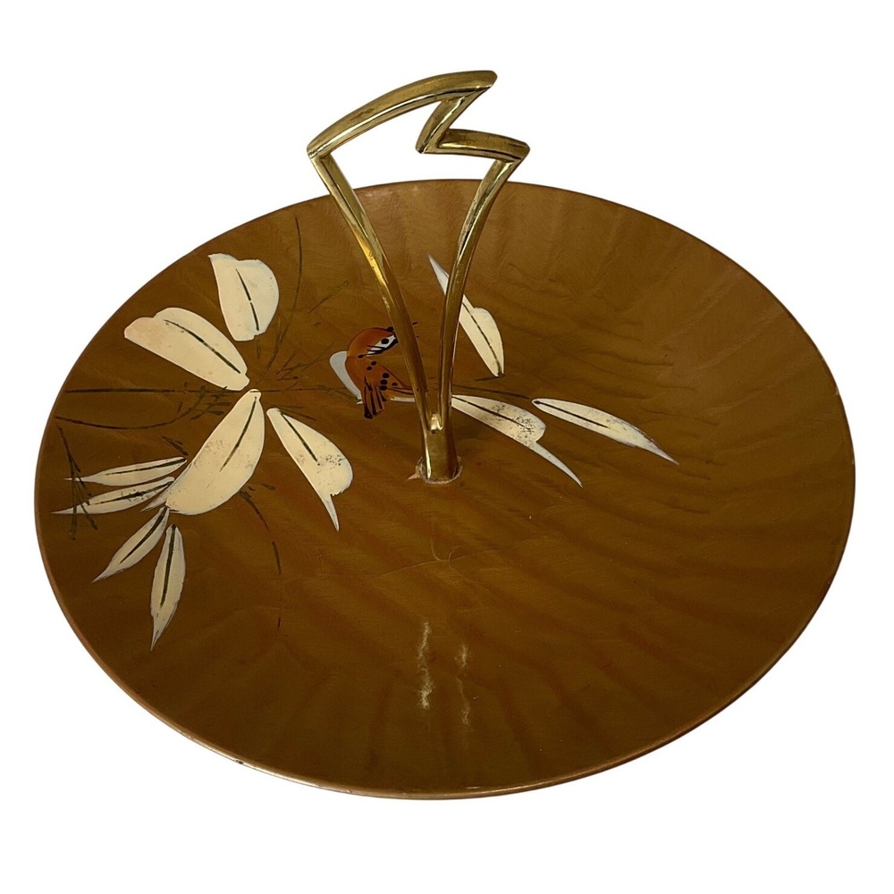 Vintage Mid-Century Catalina Woodenware Oer D'oeuvres Serving Tray Lacquer Bird